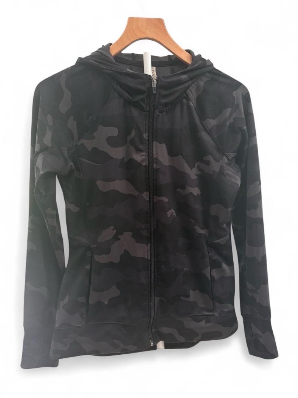 RBX Black Gray Camo Full-Zip Hooded Track Jacket S Small Workout Athleisure